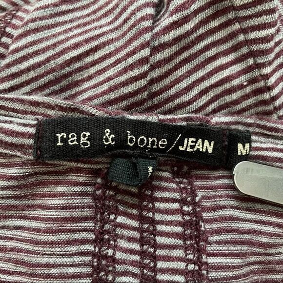 Rag & Bone/Jean Stripe Crewneck Tee Burgundy Size Medium - Picture 6 of 9